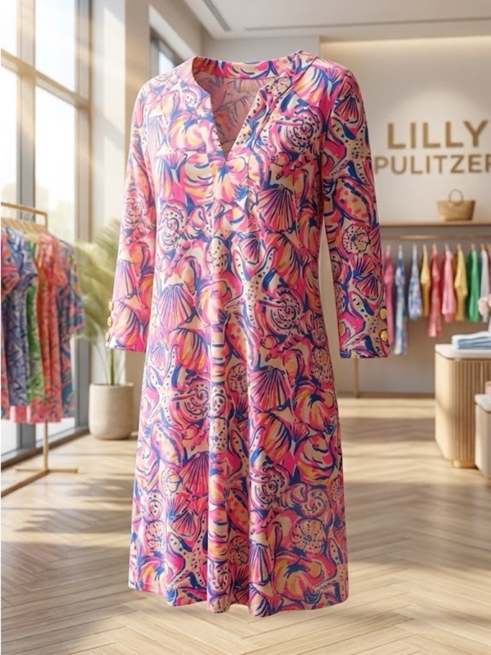 Lilly Pulitzer Marlowe Pima Cotton Dress - Shells & Starfish Print | Size M
